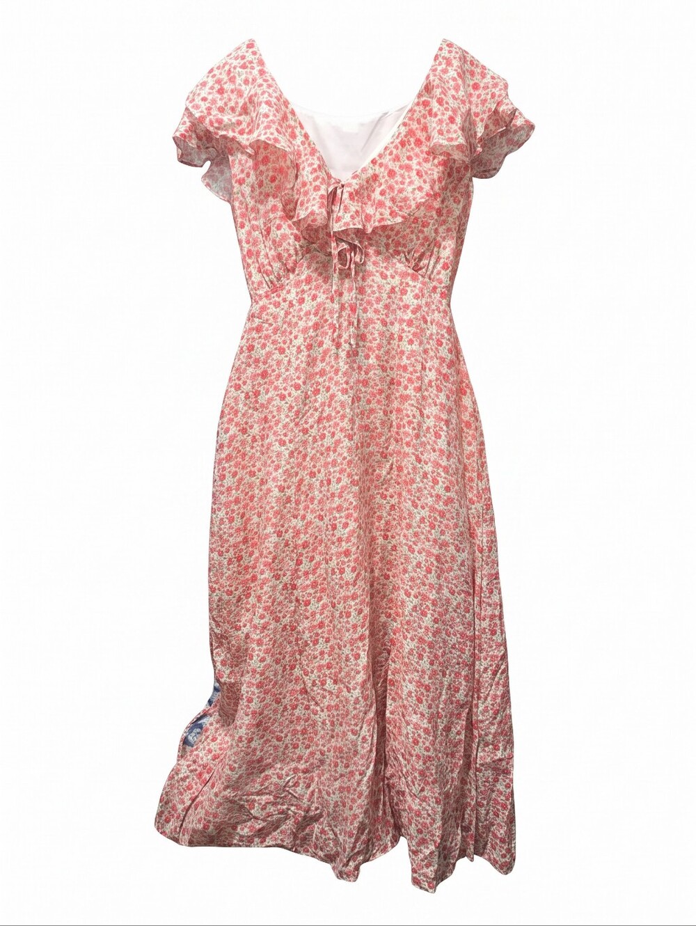 Old Navy Pink White Red Floral Ruffle Maxi Dress Bohemian Sheer Festival Barbie - Picture 1 of 11